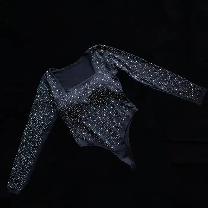 Body de Fiesta con Strass y Escote Cuadrado