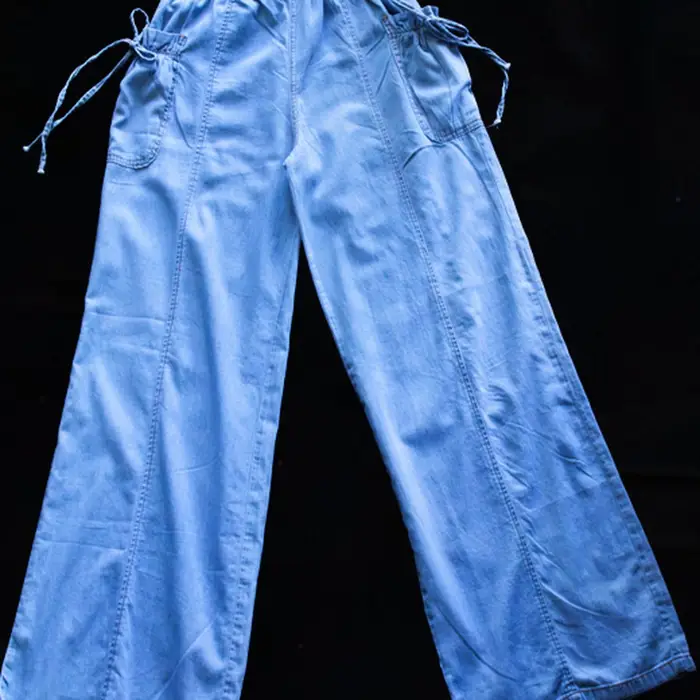 Pantalón Denim Wide Leg con Lazos Ajustables